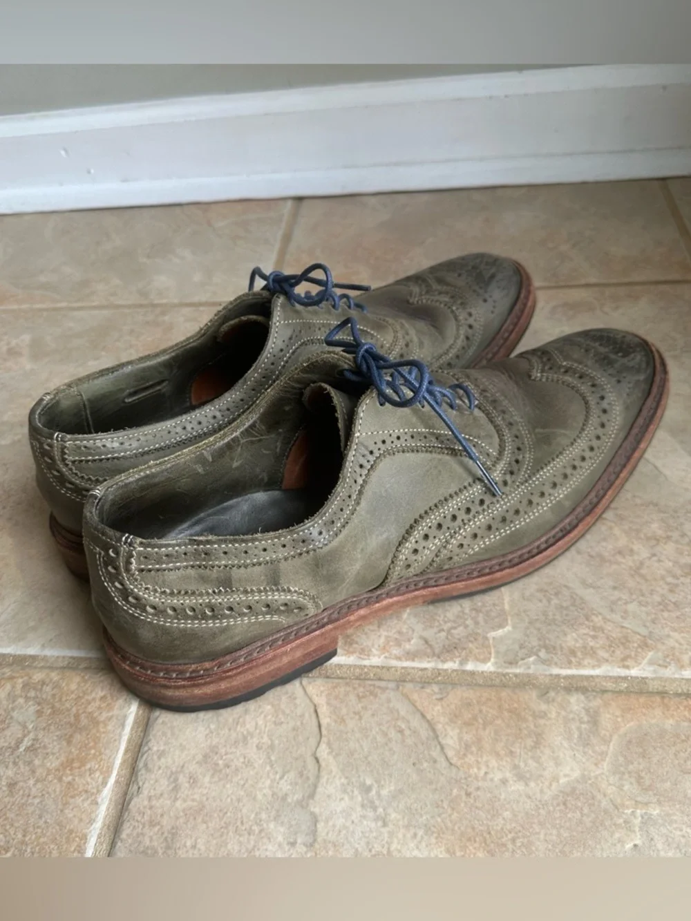 Allen Edmonds RIDGEWAY Gray Green Leather Wingtip Oxford Shoes NARROW​​